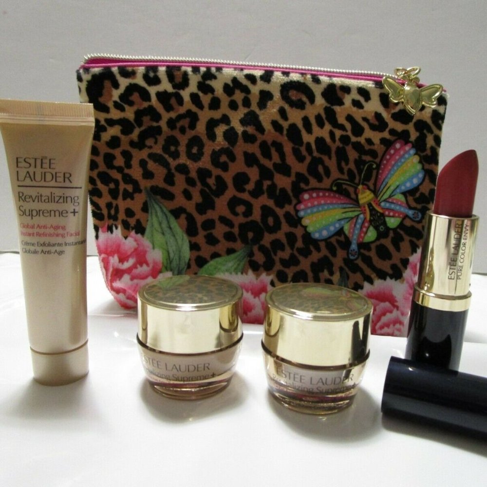 Estee Lauder PARADISE NOW mini spa facial, lipstick & leopard cosmetic bag - NEW